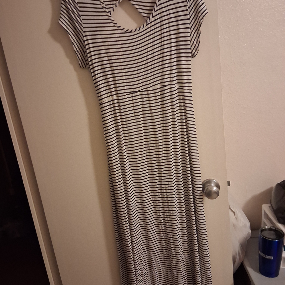 Olivia Rae Black and White Striped Asymmetrical Dress